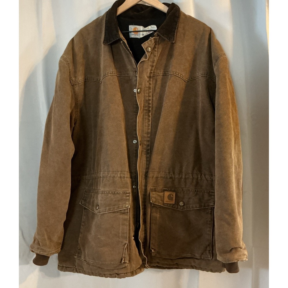 Vintage 90s Carhartt CQ7182 Brown Duck Canvas Ranch Coat Jacket 2XL USA Made
